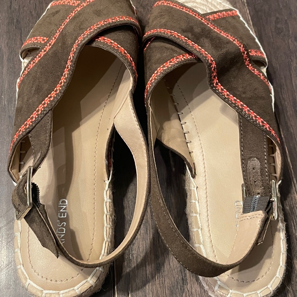 Lands End Women's Size 8.5B Brown Suede Pink Trim Sling Back Espadrille - Picture 3 of 5